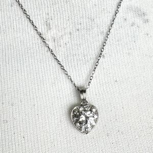 Vintage Sterling Silver Heart Shaped CZ Pendant Necklace 925 RL 18" Dainty Chain